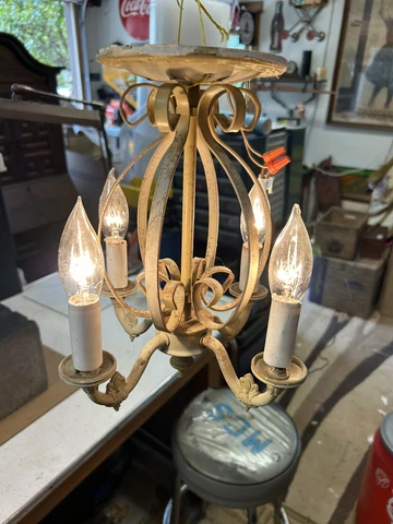 Vintage Floral Metal Tole Ware Chandelier MCM Shabby Cottage Chic 50's 60's Cover