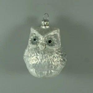 Lauschaer Glas Christbaumschmuck 3 kleine Eulen Eislack weiß Original - Picture 1 of 6