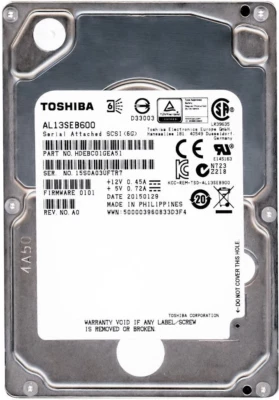 Hard Drive Toshiba AL13SEB600 600GB 10500RPM 64MB Cache SAS 6G 2.5'' Inch - Image 1 of 3