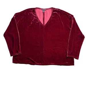 Camicetta Eileen Fisher seta velluto scollo a V top donna media rossa manica dolman - Foto 1 di 10