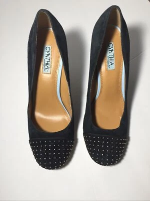 Cynthia Rowley Woman’s Halo Black Suede Leather Heels Studded Size 8.5 Preowned - Image 1 of 4