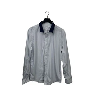 CALVIN KLEIN Men’s Slim-Fit Refined Button-Down Shirt White & Blue Collar, L #32 - Picture 1 of 9