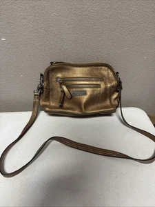 Tignanello Genuine Leather Bronze Metallic Crossbody Shoulder Bag Purse - Picture 1 of 12