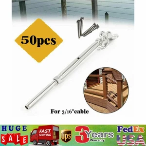 50* 3/16" T316 Stainless Steel Cable Railing Hardware Turnbuckle Tensioner Set - Picture 1 of 10