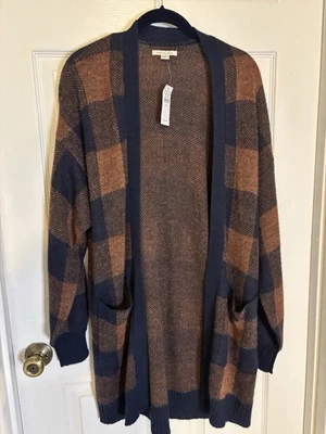 Cárdigan American Eagle Talla S Mezcla de Lana Estampado a Cuadros Azul Naranja Frente Abierto Nuevo con Etiquetas Foto 1 de 4