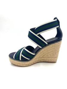 Nuevas sandalias de cuña alpargata Tory Burch azul marino y verde talla 7 - Imagen 1 de 5
