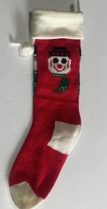 Vintage Hand Knit Christmas Stocking Snowman Crochet Red & Green Cute EUC - Picture 1 of 5