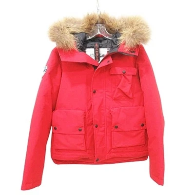 ARCTIC EXPLORER Hood Down Jacket Real Fur Outerwear XS size Red Shoulder Used c6 - Image 1 of 4