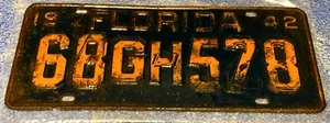 RESTAMPED 1942 Florida License Plate Tag WW2 Metal Saving Effort Wartime 68GH578 - Bild 1 von 4