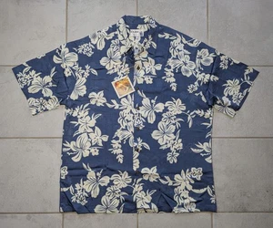 Camisa Hawaiana Grande Para Hombre Iolani Floral Manga Corta Hecha en Azul Hawaiano NUEVA - Imagen 1 de 8