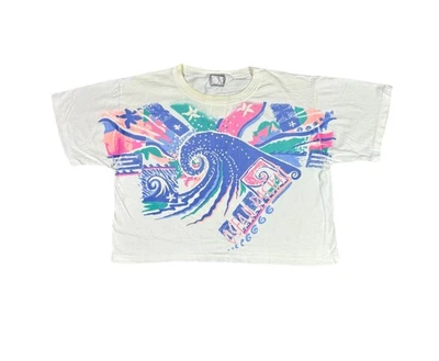 Camiseta recortada Ocean Pacific para mujer patrón de olas surf adulto grande años 90  Foto 1 de 4