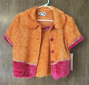 Vintage Hana Lori Women’s Orange and Pink Fuzzy Tank Top and Jacket Size S - Picture 1 of 11