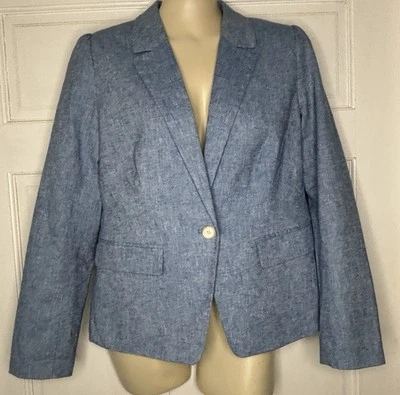 Blazer para mujer Loft azul lino algodón talla 8 totalmente nuevo Foto 1 de 4