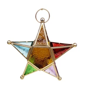 Traditional Moroccans Colored Glass Lanterns Holder Iron Tealight Stand - Picture 1 of 10