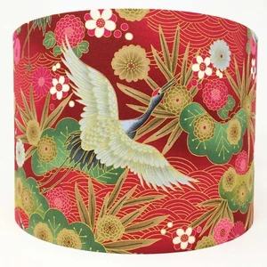 Japanese birds lampshade Oriental crane stork heron lamp shade red gold Chinese - Picture 1 of 4