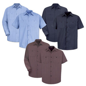 Red Kap Work Shirt Poplin Durastripe 2 Pocket Men's Industrial Uniform