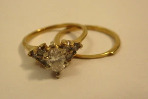 Vintage Magic Glo 14K Gold Marquise Cut Diamond Engagement Wedding Band Set - Picture 1 of 7