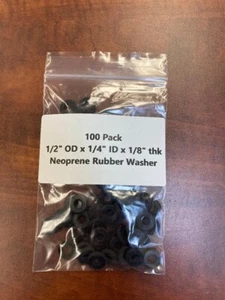 100 Pack Neoprene Rubber Washer Spacer 1/2" OD x 1/4" ID x 1/8" thick - Picture 1 of 3
