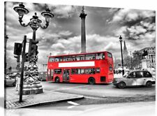 London Canvas Print Black & White Red Bus Canvas Wall Art Picture Print