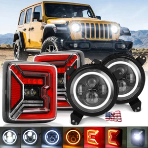 Combo de luz trasera LED y faro halo LED de 9" para Jeep Wrangler 2018-2025 JL JLU - Imagen 1 de 12