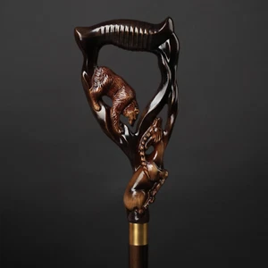 Walking Cane Forest Carved Bear & Ram Handle Song Walking Stick For Hand Gifts  - Picture 1 of 5