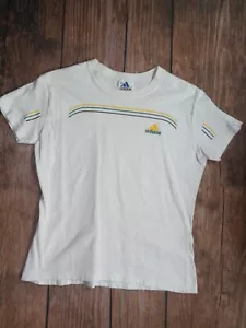 Vintage Womens Adidas Tennis Style Tshirt Size M White Green/Yellow Stripes - Picture 1 of 9