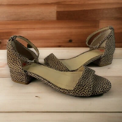 GB девочек лодыжки ремень блок каблука платье сандалии размер 3 леопард гепард печать точек - Изображение 1 из 4