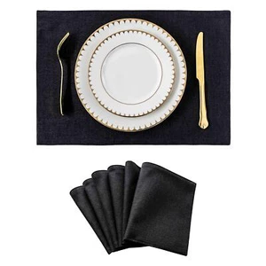 Black Placemats Set of 6 Heat-Resistant Washable Dining Table Mats for Kitchen - Picture 1 of 7