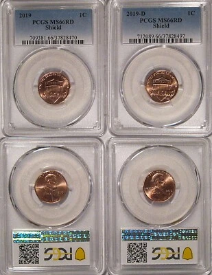 2019 P & D Lincoln SHIELD centavo 2 conjunto de moedas 1c PCGS MS66RD - Imagem 1 de 2