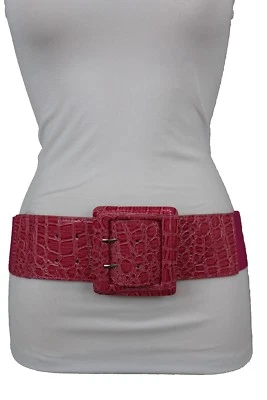 Women Pink Wide Elastic Waistband Fashion Belt Square Buckle Plus Size M L XL - Image 1 of 4