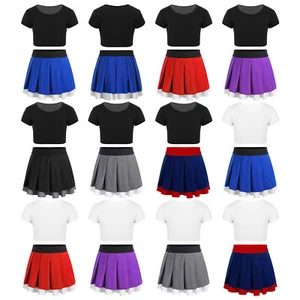 Kids Girls Crop Tops With Skirt Scooter Sportswear Set Pleated Athletic Skort - Picture 1 of 123