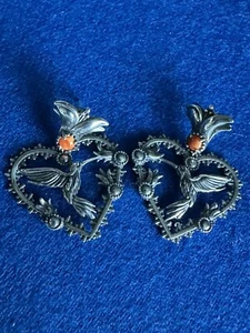 NWT Fritz Casuse C.Pollack Spiny Oyster Sterling Hummingbird & Heart Earrings - Picture 1 of 10