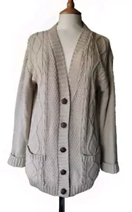 Boohoo Cable Boyfriend Button Up Camel Beige Cardigan S M Cotton Acrylic Made UK - Picture 1 of 5