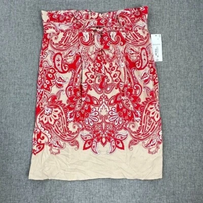 NEW! Liz Claiborne Paisley A-line Skirt Size 4 Red & Tan MSRP: $49 Tie Bow - Image 1 of 4
