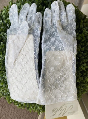 Mid Century Doble Tejido Nylon Blanco Floral Guantes Vestido, Ujier, Fiesta, Iglesia Foto 1 de 4