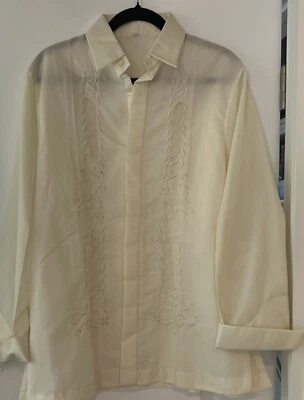 VTG Barong Tagalog Filipino Formal Dress Men’s Long Sleeved Embroidered Shirt L - Image 1 of 4