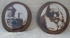 Set of 2 Vintage Heavy Rustic Stoneware Fired Art Tiles - Signed!  ( 10 photos ) - Picture 1 of 10