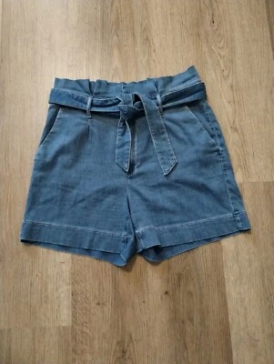 Pantalones Cortos Highrise Casa Blanca Mercado Negro Azul Denim Talla 8 Top Plisado, Entrepierna de 5" Foto 1 de 4