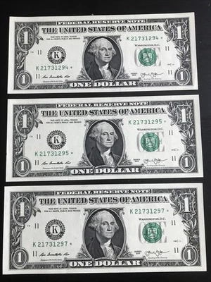 2013 K $1 Star Notes (3) Duplicated Serial Number Dollar Bills, Washington D.C. - Image 1 of 4