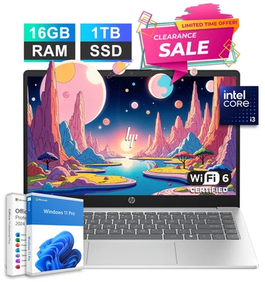 2025 HP Laptop Computer 14" 8-Core Intel i3 Upto 3.80 GHz 16GB RAM 1TB SSD Pro - Image 1 of 4