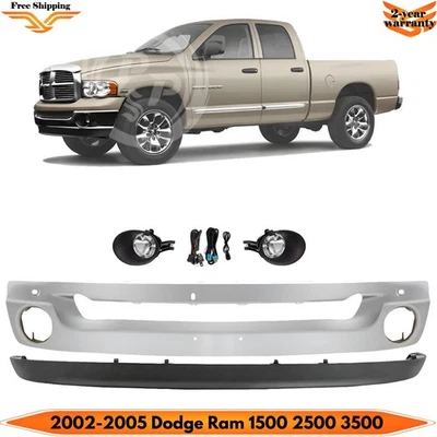 Front Bumper Chrome & Fog Lights Kit For 2002-2005 Dodge Ram 1500 2500 3500 Foto 1 de 4