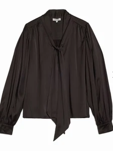 Albaray Satin Tie Blouse Brown Luxury UK 16 Fast Post Christmas Party - Picture 1 of 3