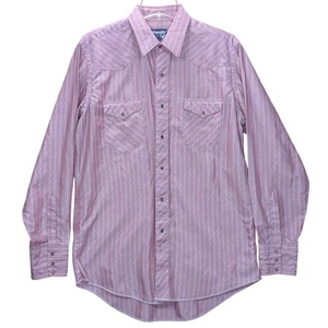 Camicia western Wrangler taglio cowboy a righe rosa perla a scatto uomo 16 1/2 x 34 - Foto 1 di 8