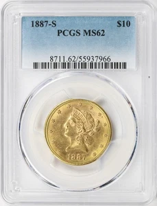 Liberty Gold Eagle 1887-S $10 graduación profesional MS62 - Imagen 1 de 4