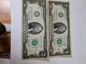 1976 2 dollar bill sequential consecutive with Manhasset NY post stamp - Picture 1 of 2