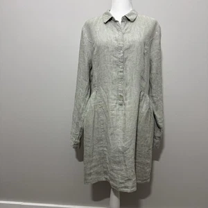 NWT H Halston Linen High Low Mini Shirt Dress XL Beach Coastal Minimalist Preppy - Picture 1 of 4