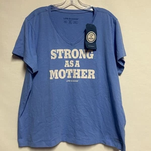 Life Is Good Strong As A Mother Crusher Vee T-Shirt Damen XL Kornblumenblau Neu mit Etikett - Bild 1 von 9