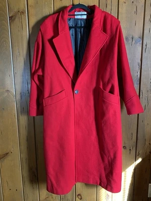 VTG 80s International Scene Pure New Wool Red Long Overcoat Yugoslavia 15/16 - Image 1 of 4