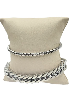 镀银厚链和盒链手链套装分层现代时尚 — 第 1/4 张图片