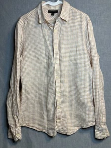 Banana Republic Mens Medium Standard 100% Linen Button Shirt Orange White - Picture 1 of 6